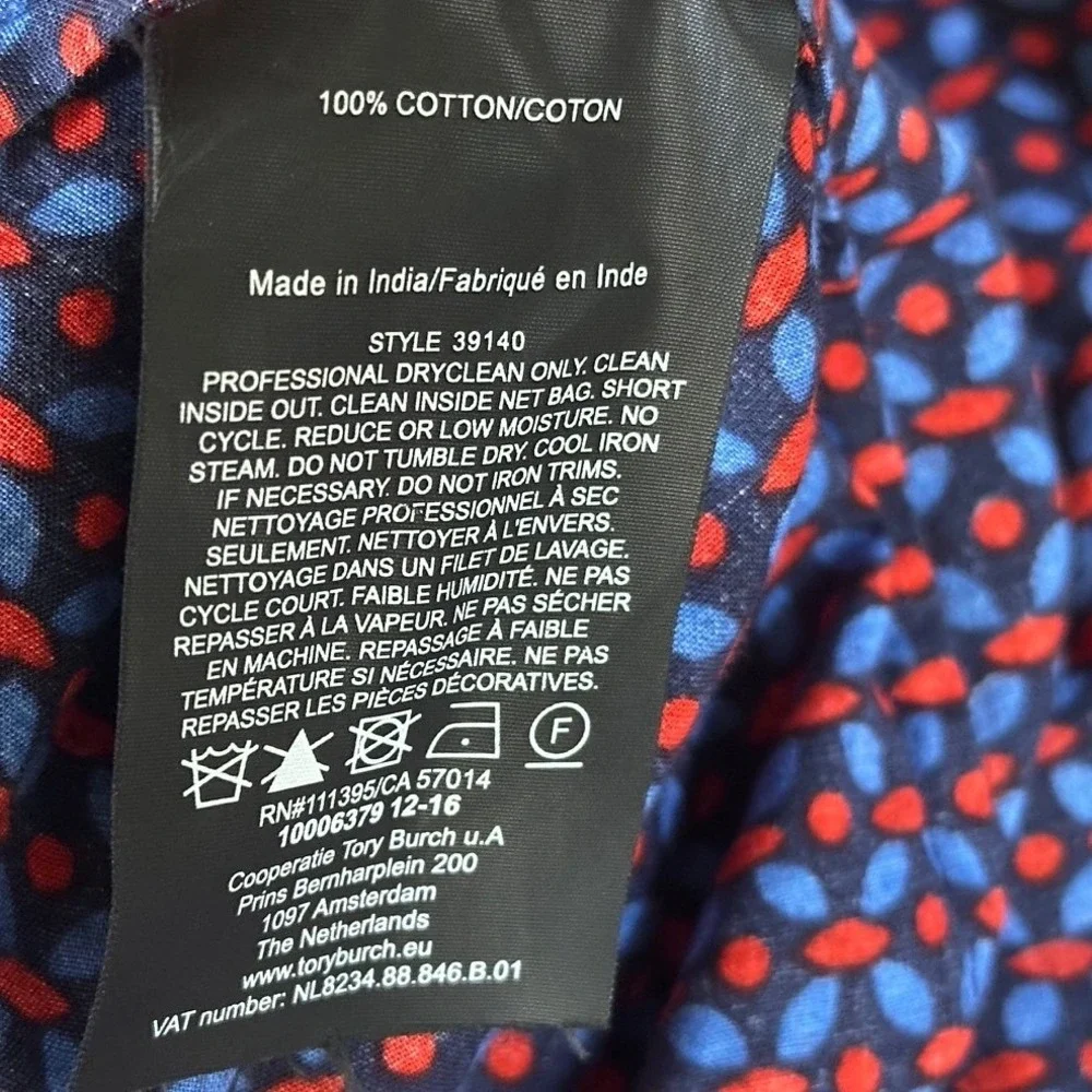 Tory Burch Blue Red Geometric Beaded Sequin Tunic Top Women's 2